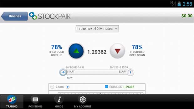 StockPair Mobile Binary Options Trading Screenshot 2