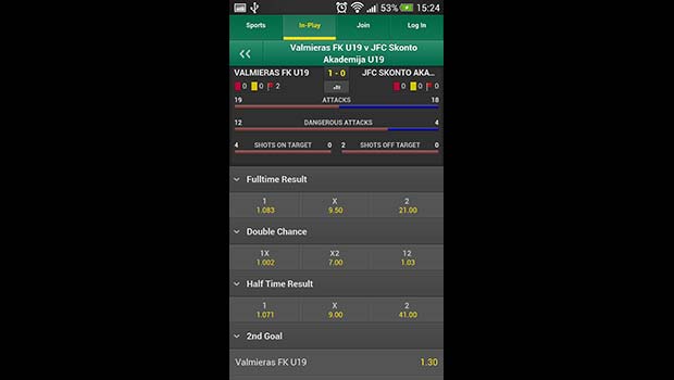 Bet365 Mobile Sportsbook Live In-Play Soccer 2 Screenshot