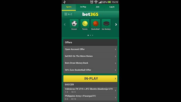 Bet365 Mobile Sportsbook Lobby Screenshot