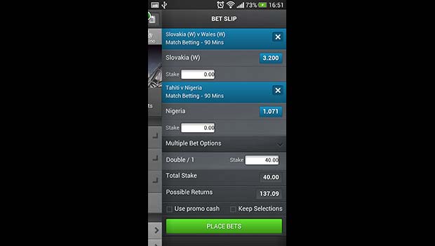 BetVictor Mobile Sportsbook Bet Slip Screenshot