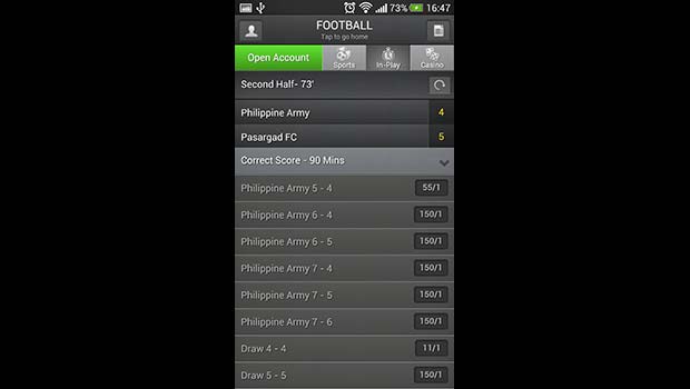 BetVictor Mobile Sportsbook In Play Soccer Screenshot