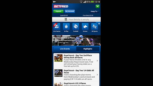 Betfred Mobile Sportsbook Lobby Screenshot