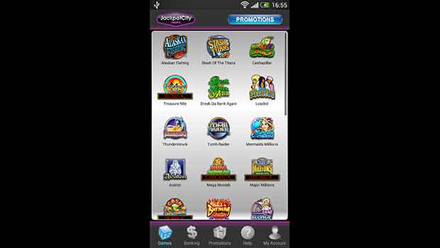 JackpotCity Mobile Casino Lobby Screenshot