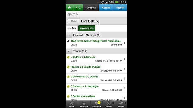 Paddy Power Mobile Sportsbook Live Bets Screenshot