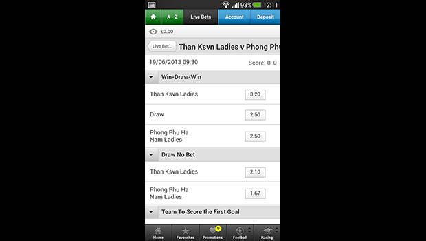 Paddy Power Mobile Sportsbook Live Bets Soccer Screenshot